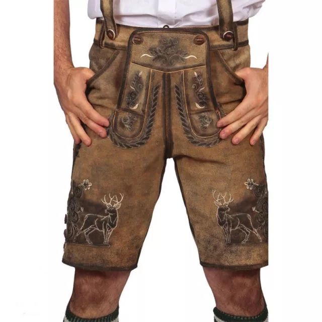 Men's Lederhosen Oktoberfest Short Shaded Wild Brown Leather Lederhosen
