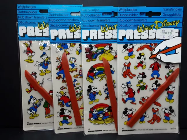 Vintage Walt Disney Pressers Rub Down Transfers 4 Packs Mickey Mouse Donald Duck
