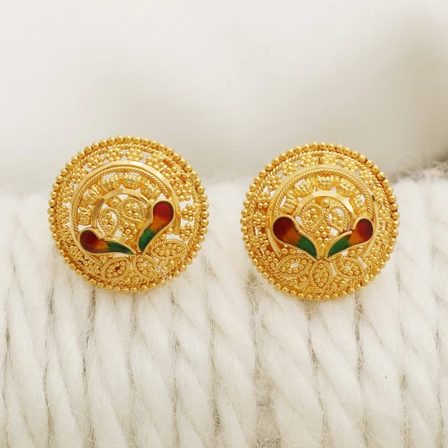 Xmas gift 22k Gold stud handmade Earrings 22kt Fine Gold Women Earrings OS2051