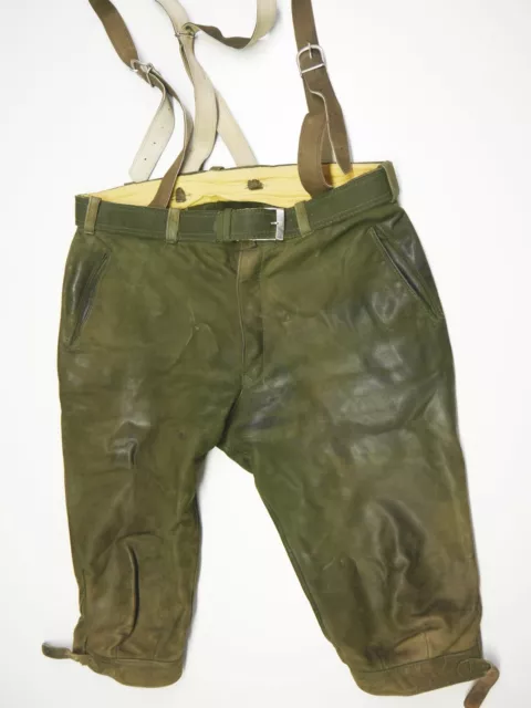 Mega bequeme grüne Jäger Waldarbeiter Lederhose edel speckig Kniebund Gr.52