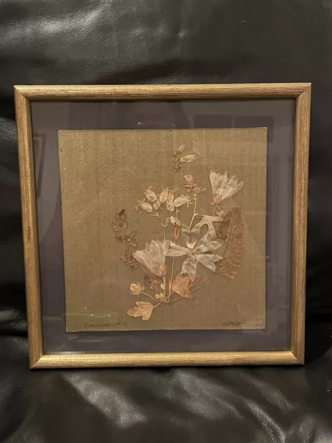 Vintage REICHLIN-Switzerland Miniature Gold Framed Dried Flower Arrangement