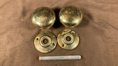 Pair Of Brass Door Knobs 2 1/4” Diameter w Spindle / Roses Vintage Door Hardware