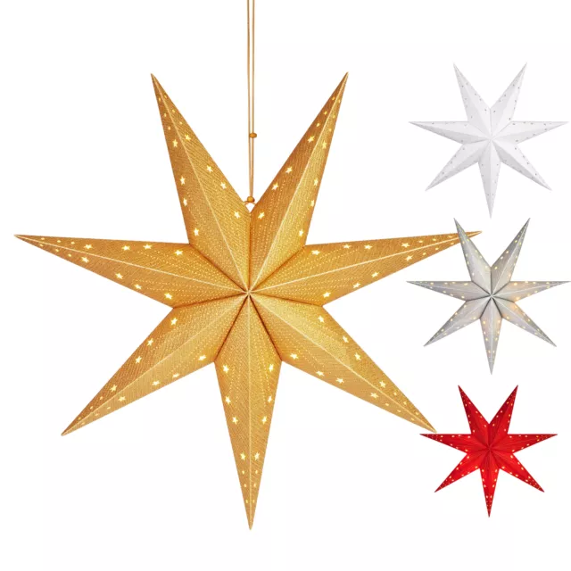 Linterna 3D Pantalla LED Luces Estrella Navidad 60 cm Lampara Papel Temporizador