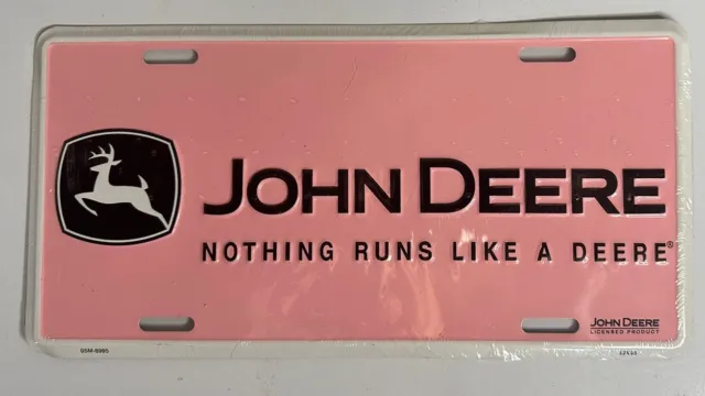 Pink John Deere Embossed License Plate "Nothing Runs Like A Deere"