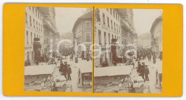 1900 ca SOLETTA /SOLOTHURN (CH) - Hauptgasse - Hotel LA COURONNE  - Stereoview