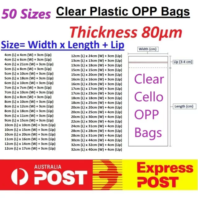 Self Adhesive Seal Clear Cello Cellophane Resealable Plastic OPP Packing Bags AU