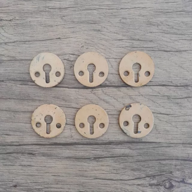 6pc Vtg Iron enamel painted Drawer Dresser Jewelery ESCUTCHEON Key hole