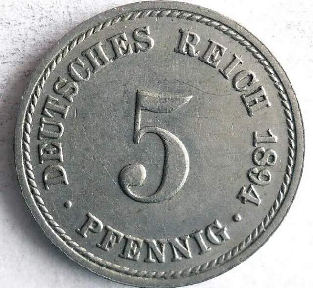 1894 German EMPIRE 5 PFENNIG - Excellent Coin German Bin #12