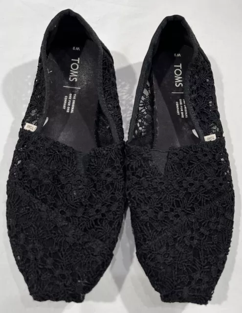 TOMS Womens Size9 Crochet Lace Black Floral Classic Slip on Flats