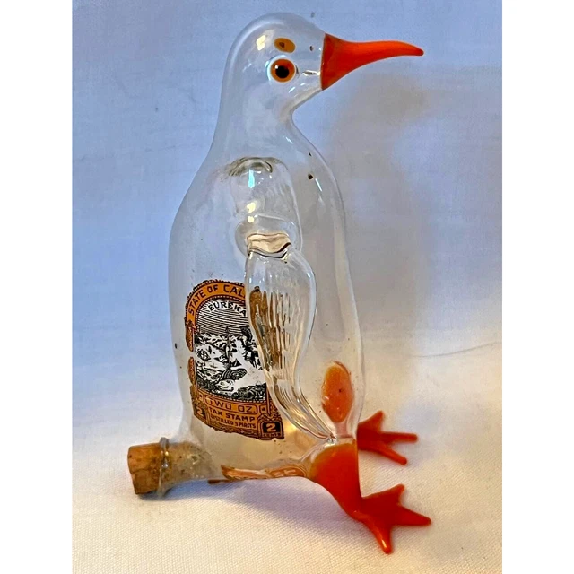 Blown Art Glass Figural Penguin Liquor Sample Bottle