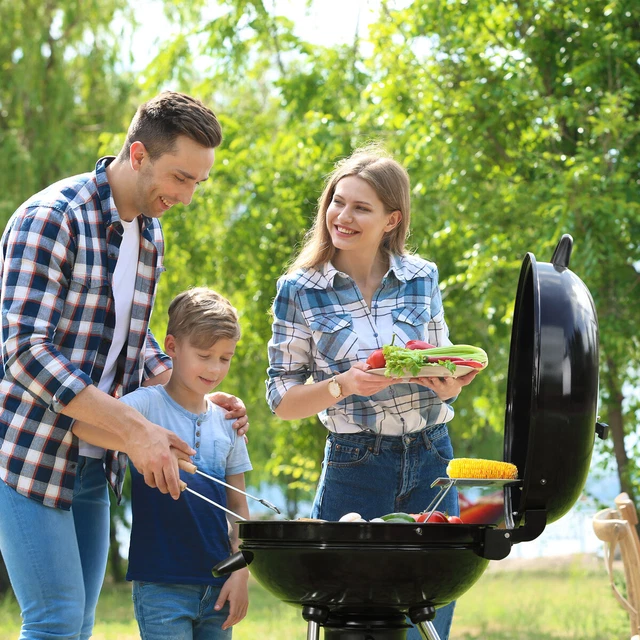 Holzkohlegrill Kugelgrill Grillwagen 54 cm BBQ Standgrill Rundgrill Thermometer