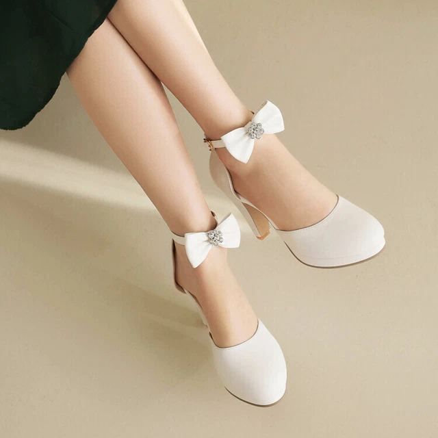 Womens Lolita Bowtie Mary Jane High Heel Closed Toe Ankle Strap Dress Pump Shoes