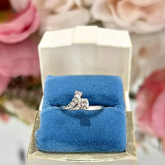Vintage Art Deco 14K White gold Diamond Engagement Wedding Cocktail Ring Band