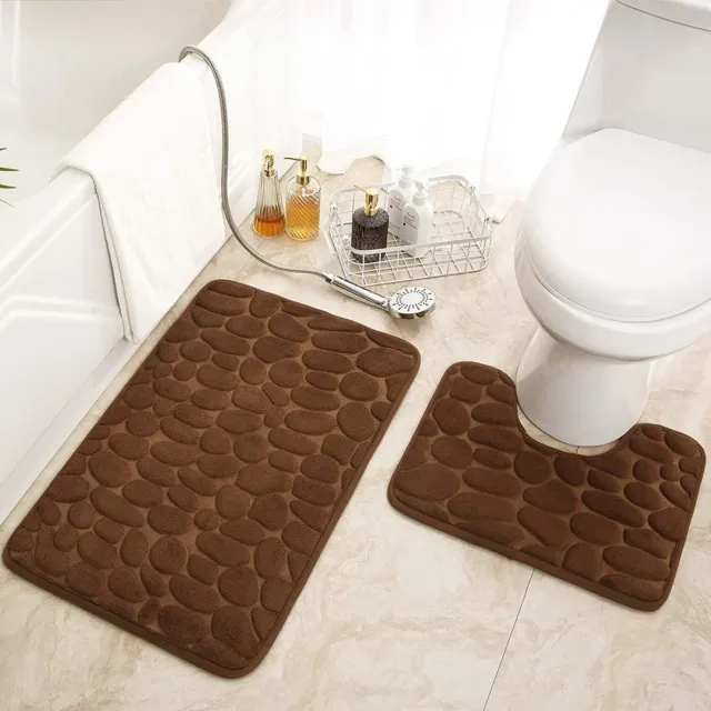 Bath Mat Set 2 Pcs Bathroom Mat and U-Shaped Toilet Rug Set Memory Foam Non Slip
