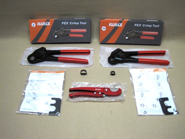 PEX Pipe 1/2 and 3/4-inch Two Crimper Set with Cutter, IWISS Angle Head F1807