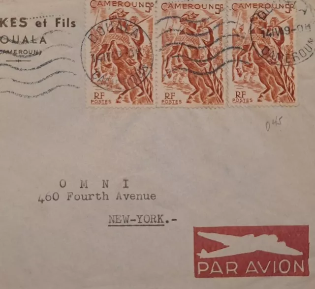 Cameroon 1949 Air Mail Douala To New York USA Postal History B12