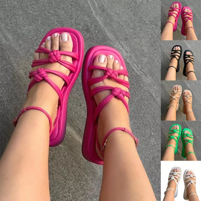 Women Open Toe Ankle Strap Platform Sandals Casual Party Dress Flat Sandals