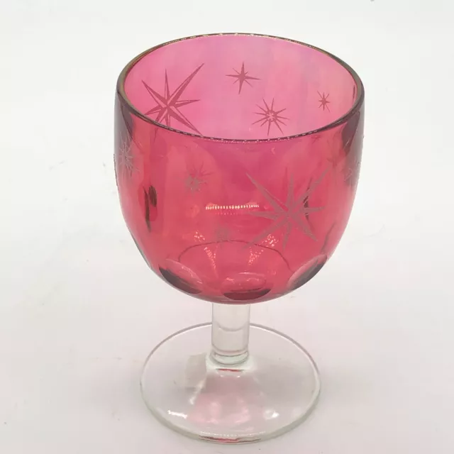 Vintage BARTLETT COLLINS Atomic Starburst Thumbprint Glass Goblet Cranberry Red