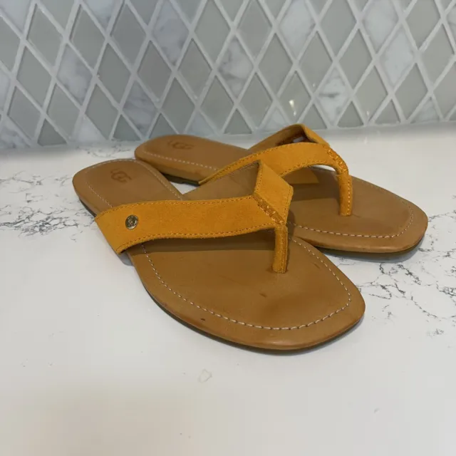 Ugg Womens Tuolumne Leather Flip Flop Sandals size 8.5 Orange Summer Beach