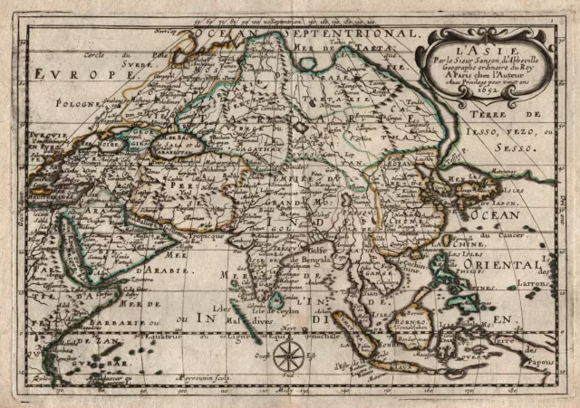 Asien Original Kupferstich Landkarte Sanson 1652