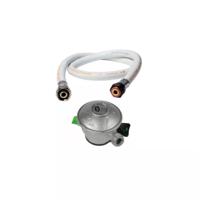 Pack tuyau gaz flexible 2 m + Détendeur Butane à clipser Quick-On Valve Diam 27m