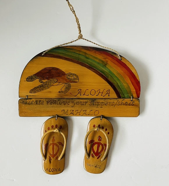Vintage Hawaiian Aloha Mahalo Wood Sign PLEASE REMOVE YOUR SHOES