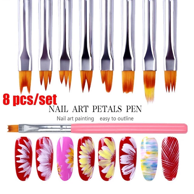 Juego de 8 pinceles de gel para arte en uñas pintura dibujo pintura acrílico pinceles revestimiento hágalo usted mismo
