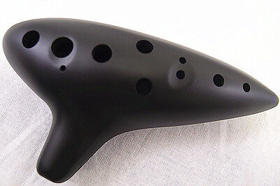 New 12 Holes Matte Black Ocarina Flute + fingering chart + Ocarina Bag