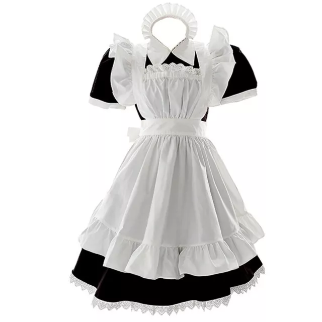 Damen Maid Kleid Lolita Gothic Spitze Rüschen Puffärmel Kellnerin Cosplay Süß