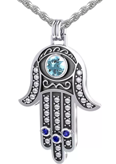 Neuf Homme 4.1cm 0.925 Argent Sterling Khamsa Protection Amulette Collier