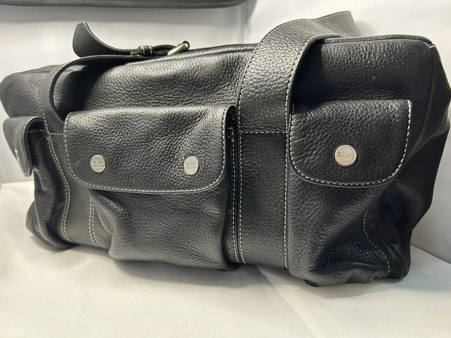 Sigrid Olsen Black Leather Purse Lime Chartreuse Interior Tote Bag 15 X 7 X 4