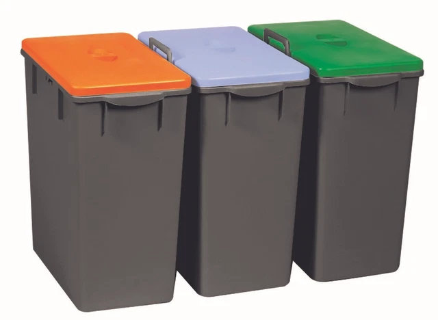 MAURY'S - Set 4 Pattumiere Per Raccolta Differenziata 30 Lt - Con Maniglia E Chiusura Antirandagismo - Plastica Resistente - 38x34x42 Cm
