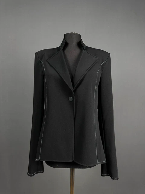 HIGH TECH by CLAIRE CAMPBELL Black Elegant Snap Blazer Jacket Sport Coat Sz 12 L