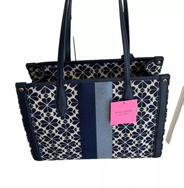 Kate Spade Flower Jacquard Stripe Market Medium Tote Blue Multi New With Tag$298