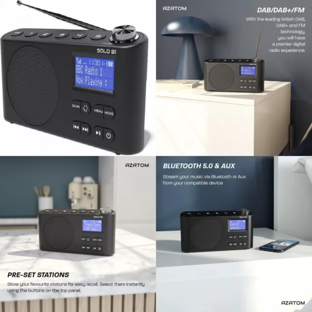 DAB DAB+ FM Digital Radio, Bluetooth, Portable, Dual Alarm, Black