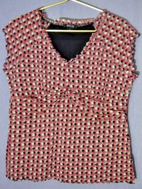 STYLE & CO Blouse M/L Geometric Dot Print V Neck Empire Cap Sleeve Nylon Lined