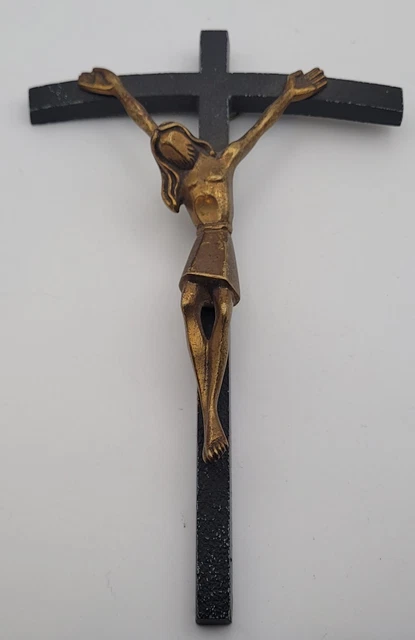 Broche Croix En Bronze Doré - Style Line Vautrin (non Signée) - XXe Siècle, état Bon