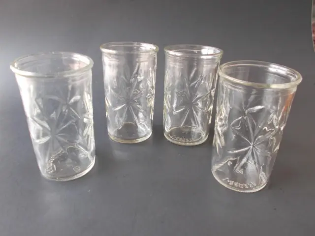 4 Clear Glass Anchor Hocking 4 oz Starburst Jelly Jars Glasses 3 7/8" Tall
