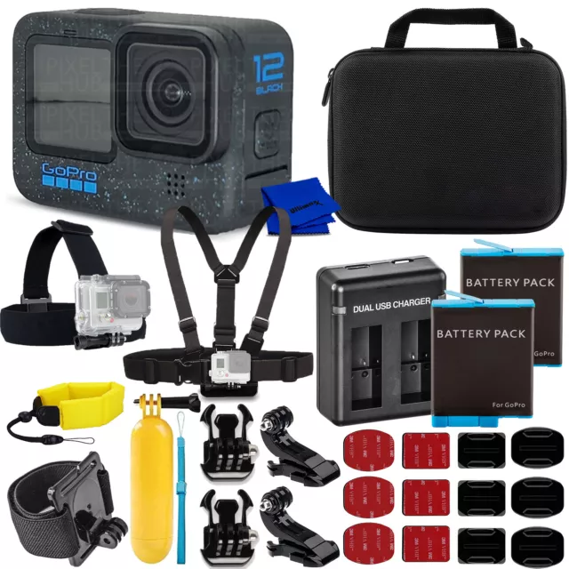 GoPro Hero12 Hero 12 Black - All You Need Kit Includes: 2 Extra Batteries + More