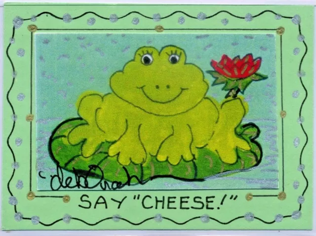 SMILING FROG Mixed-Media Hand-Decorated FOLK ART miniature print IN A MAGNET