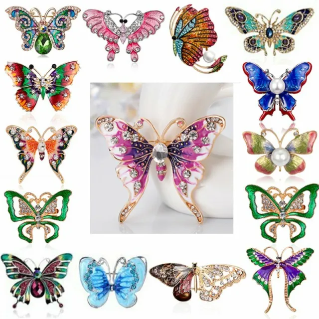 Wholesale Butterfly Crystal Rhinestone Pearl Brooch Pin Women's Wedding Jewelry