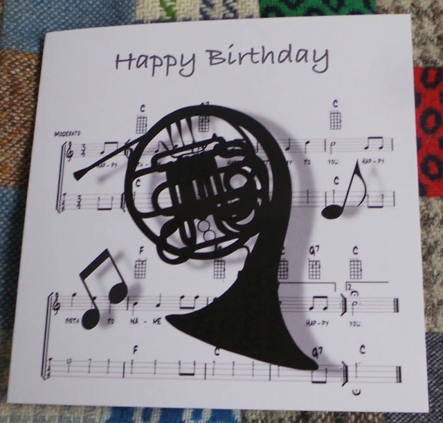 FRENCH HORN BIRTHDAY Card Appears Floating Birthday Music Score Can add
