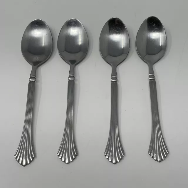 4 STANLEY ROBERTS ROGERS DRAMA Glossy Stainless Flatware KOREA Tea Spoon 6 1/8"+