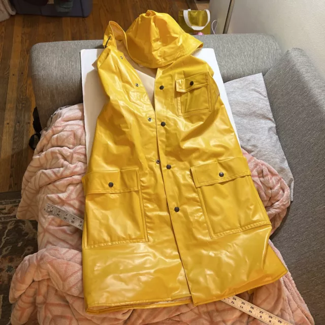 Vintage Yellow Rain Coat Jacket Vinyl Rayon size, small woman Sears
