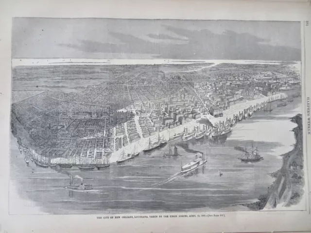 New Orleans birds-eye 1862 Mississippi maps Campaign Farragut Civil War nwsppr.
