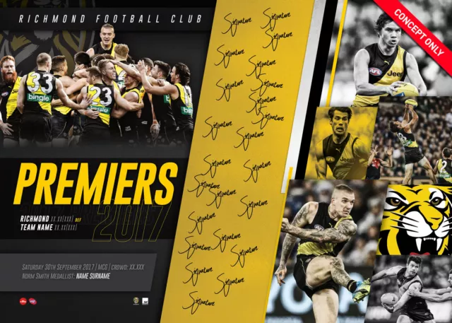 Richmond 2017 Premiers Team Signed AFL Official Print Only Martin Cotchin