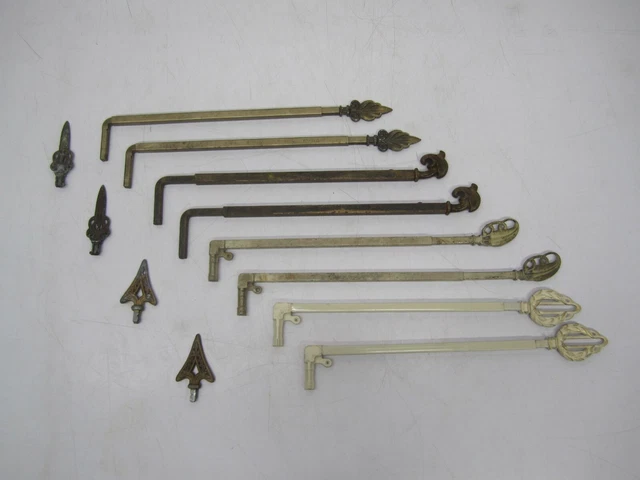 Mixed Lot 8 Vtg Antique Cast Metal Swing Arm Extendable Curtain Rods & 4 Finials