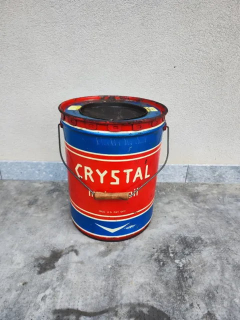 Raro Bidone Latta Crystal Motor Oil Vintage Pubblicitario Auto D' epoca