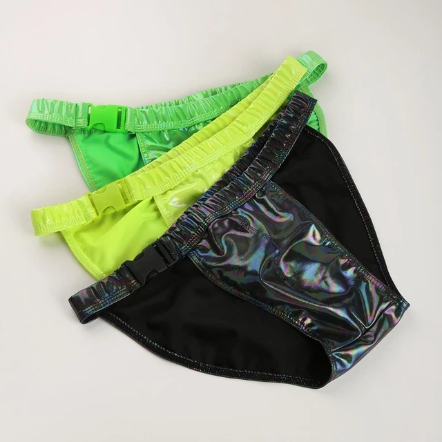 Slip biancheria intima regolabile uomo look bagnato finta pelle convessa muta mutande