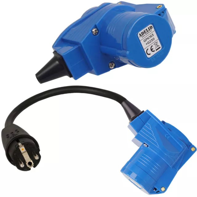 CEE Winkelkupplung Mit Schuko Steckdose | 50 Cm Kabel 3x2,5 Mm² Für Wohnwagen & Caravan